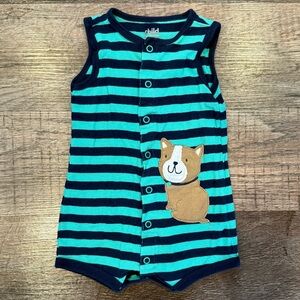 Carters Tank Top Striped Romper With Dog On It Snap Closure Size 12 Months